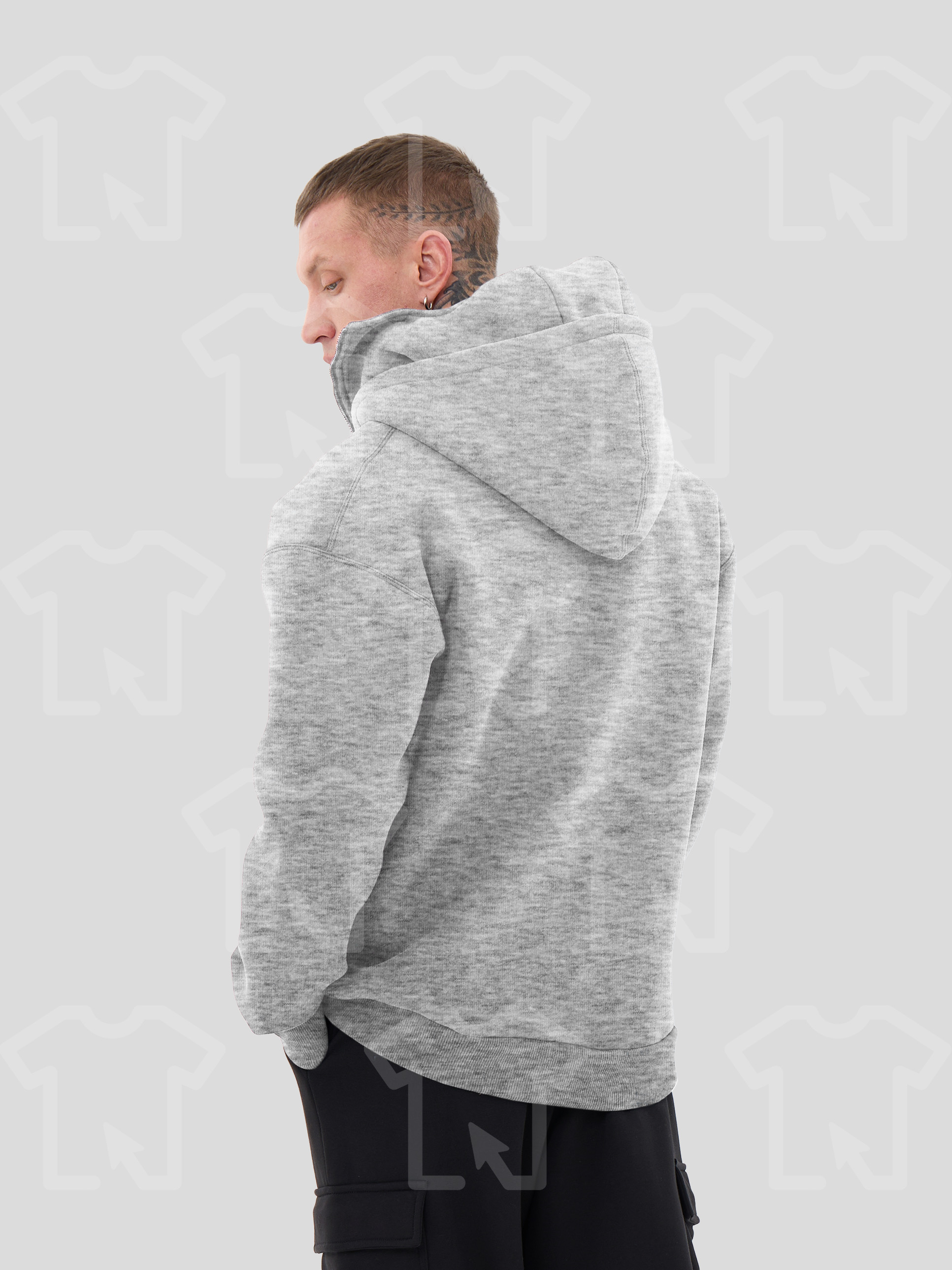 Худи Oversize BALACLAVA ZIP (на молнии) Премиум с начесом, цвет: серый-меланж, мужские